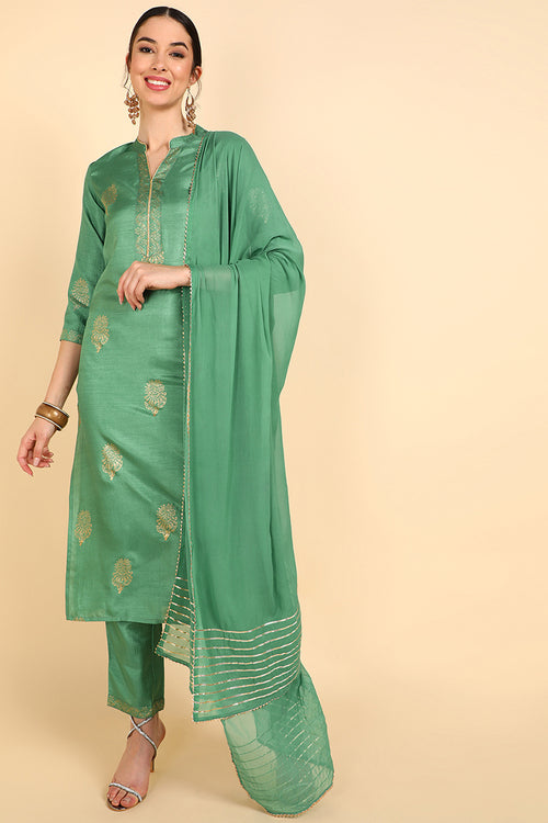 Ahika Poly Silk Solid Kurta Trousers With