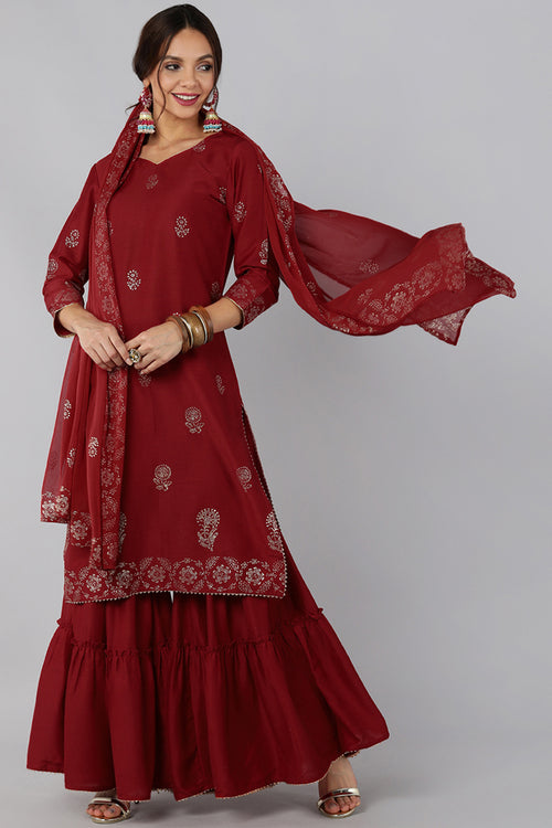 Ahika Poly Silk Printed Kurta Sharara With