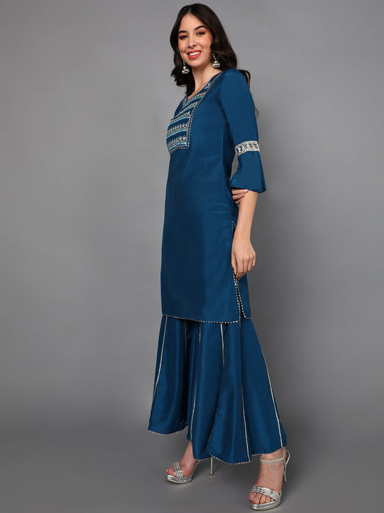 Ahika Poly Silk Embroidered Kurta Sharara With