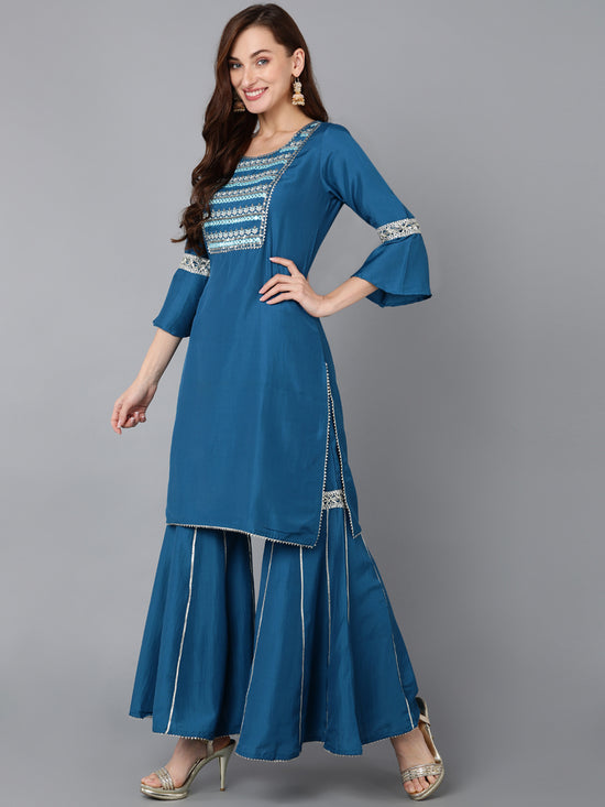 Ahika Women Poly Silk Embroidered Kurta Sharara