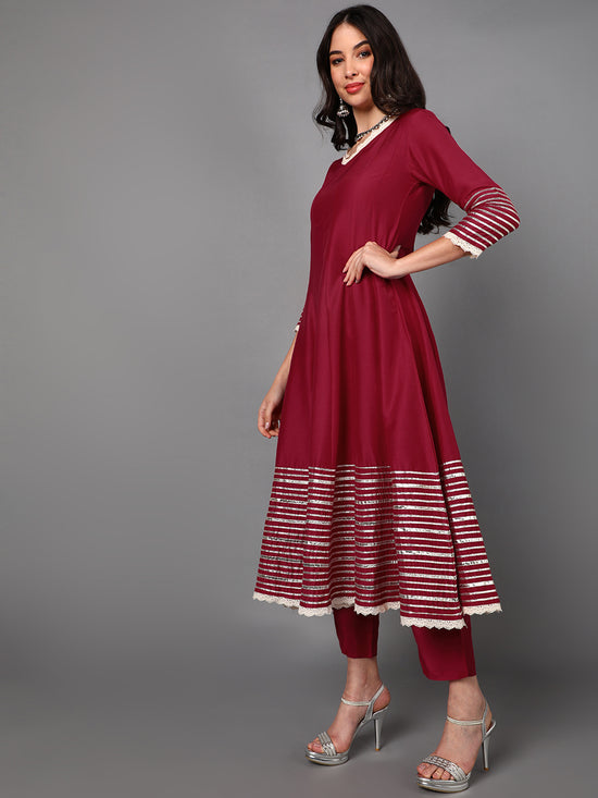 Ahika Poly Silk Solid Kurta Trousers With