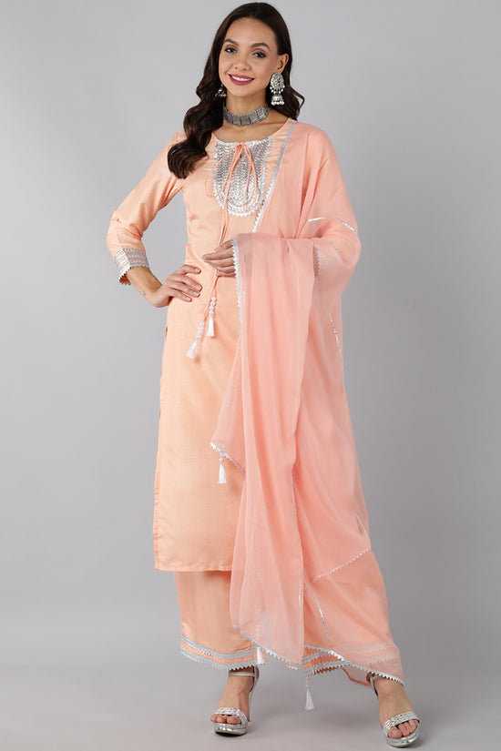 Ahika Poly Silk Embroidered Kurta Trousers With