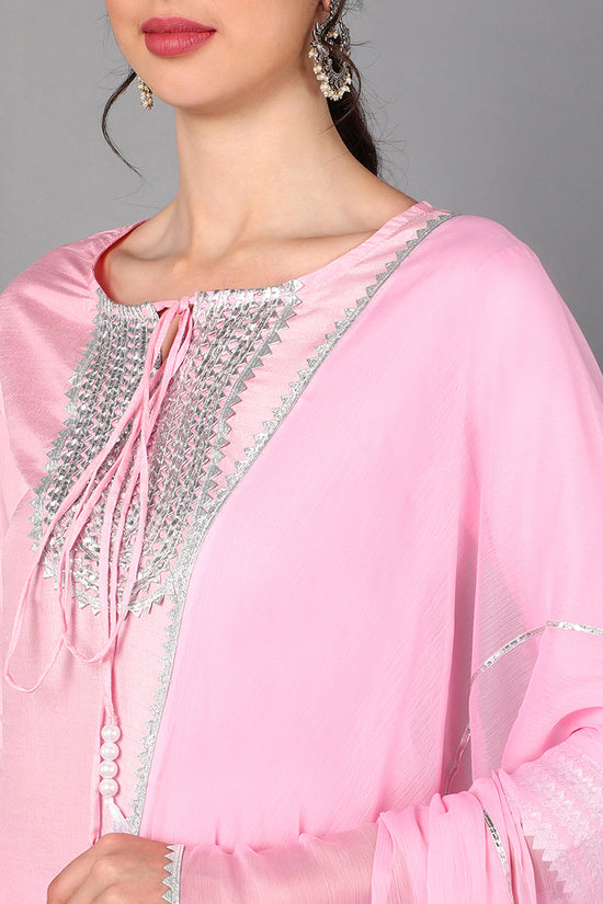 Ahika Poly Silk Embroidered Kurta Palazzo Dupatta