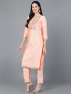 Ahika Women Peach Poly Silk Embroidered Kurta Trousers With Dupatta