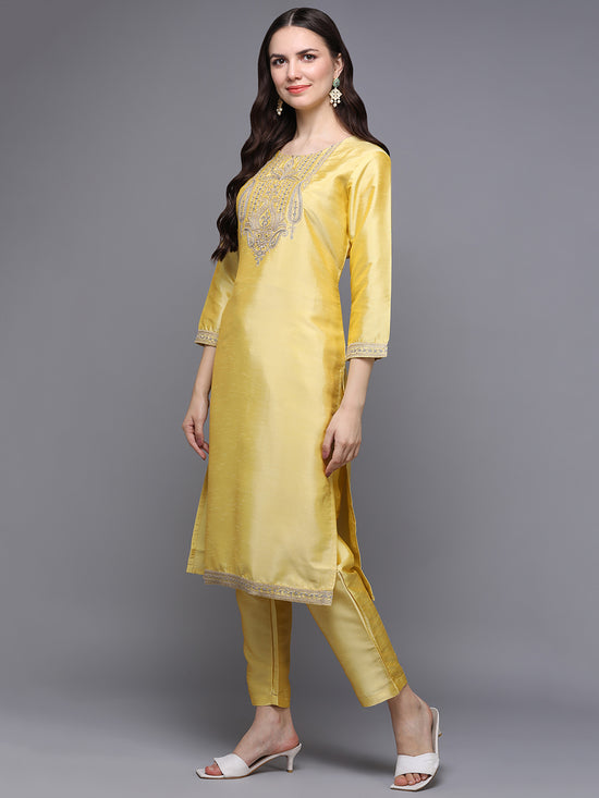 Poly Silk Embroidered Kurta Trouser With Dupatta