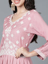 Ahika Women Pink Polysilk Embroidered Kurta Sharara With Dupatta