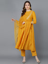 Ahika Women Mustard Poly Silk Embroidered Kurta Trousers With Dupatta 1