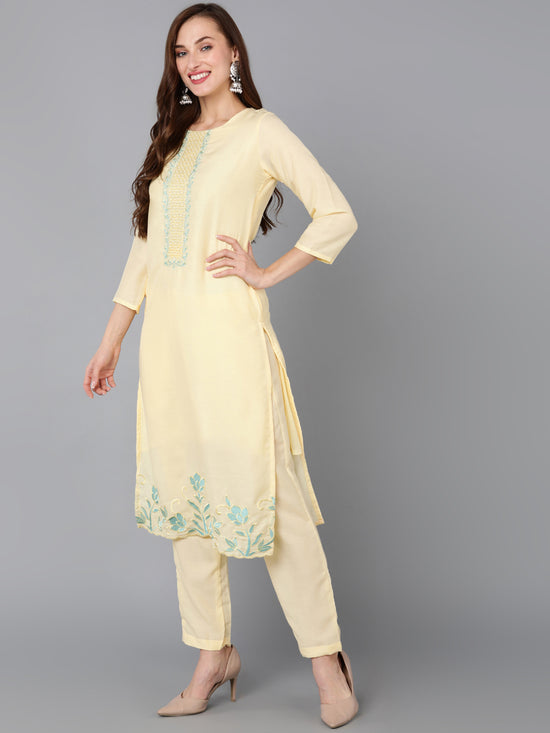 Ahika Women Silk Blend Embroidered Kurta Trouser