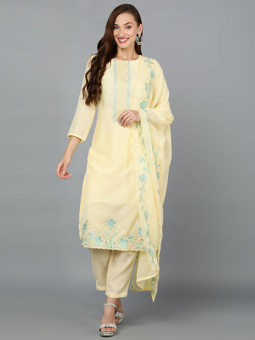 Ahika Women Silk Blend Embroidered Kurta Trouser