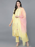 Ahika Women Yellow Poly Silk Embroidered Kurta Trousers With Dupatta 2