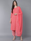 Ahika Women Peach Polyester Kurta Trousers With Dupatta