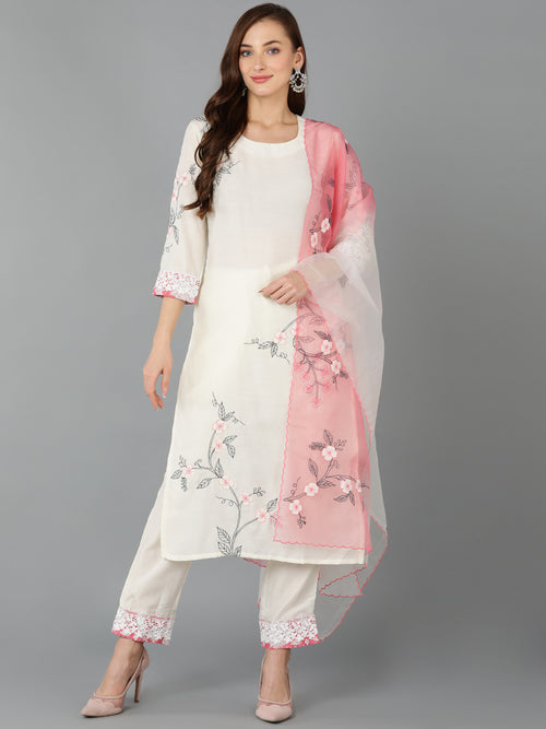 Ahika Women Poly Silk Embroidered Solid Kurta