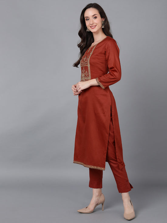 Ahika Women Poly Silk Yoke Design Kurta