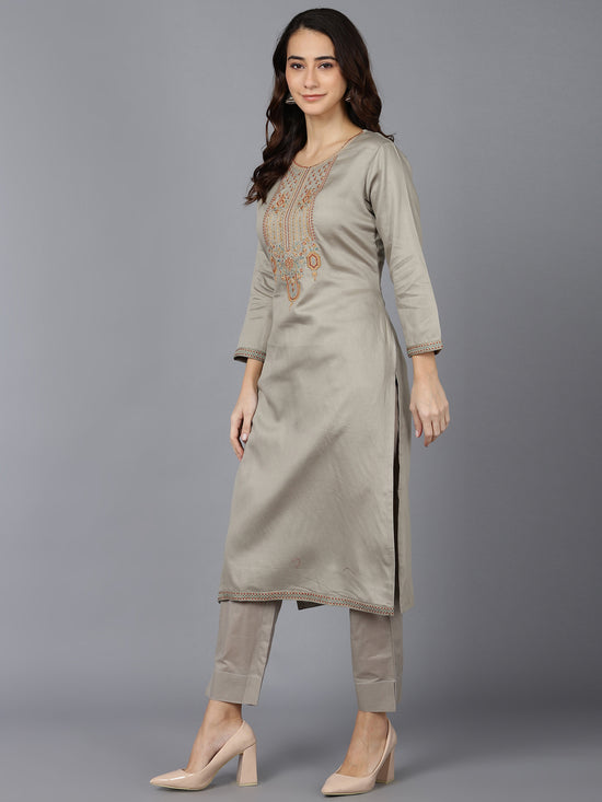 Ahika Women Poly Silk Embroidered Kurta Trousers