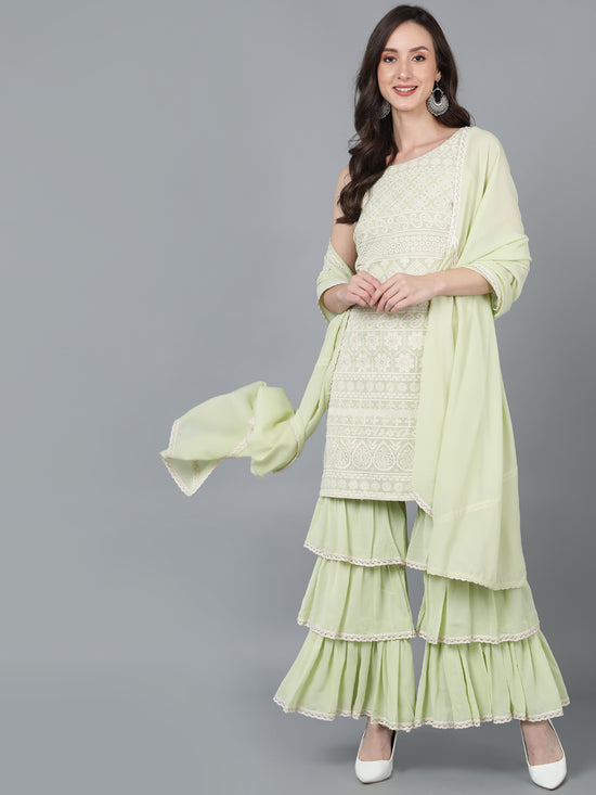 Ahika Women Georgette Embroidered Kurta Sharara With