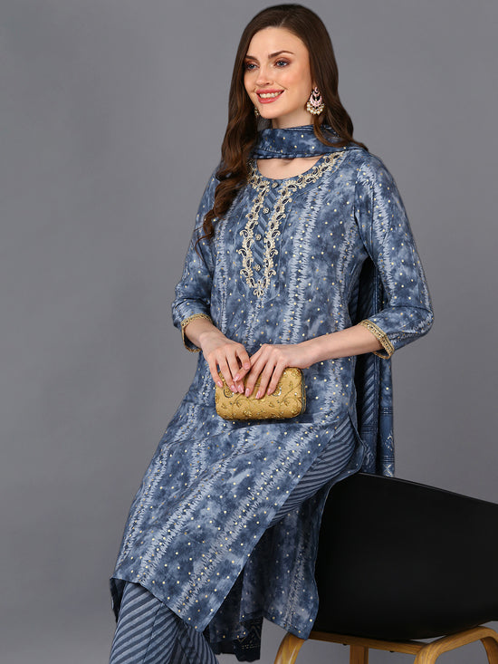 Poly Silk Taupe Printed Straight Kurta Pant