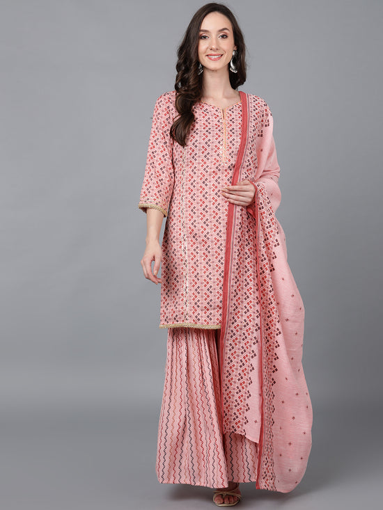 Ahika Women Cotton Blend Printed Kurta Sharara