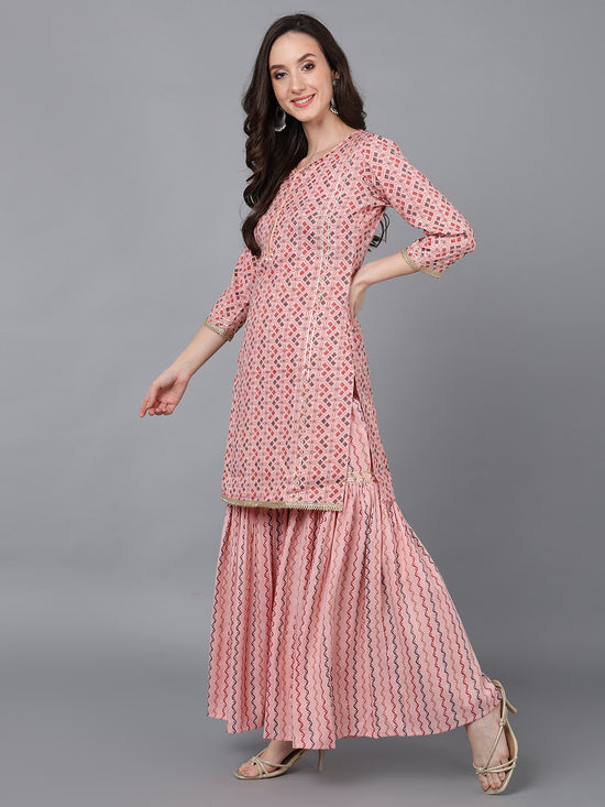 Ahika Women Cotton Blend Printed Kurta Sharara