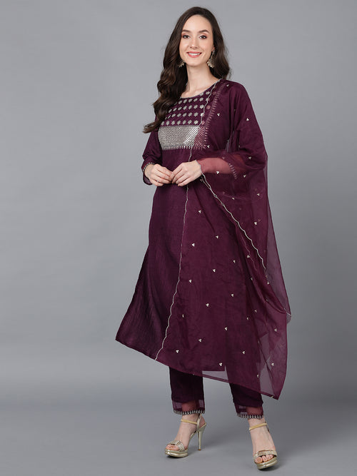 Ahika Women Poly Silk Yoke Design Kurta