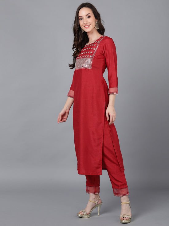 Ahika Women Poly Silk Yoke Design Kurta