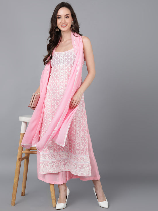 Ahika Women Poly Silk Embroidered Kurta Palazzos