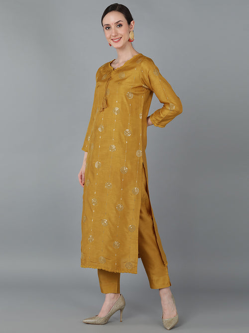 Ahika Women Silk Blend Solid Kurta Trousers