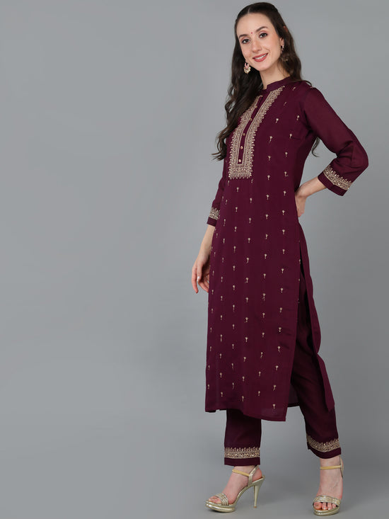 Ahika Women Silk Blend Embroidered Kurta Trouser