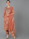 Ahika Women Peach Silk Blend Yoke Design Kurta Set