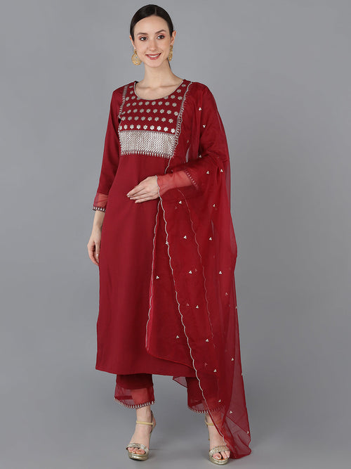 Ahika Women Red Poly Silk Yoke Design