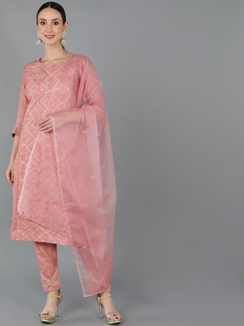 Ahika Women Silk Blend Embroidered Kurta Trouser