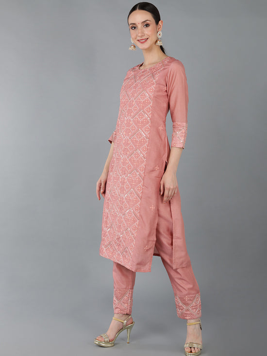 Ahika Women Silk Blend Embroidered Kurta Trouser