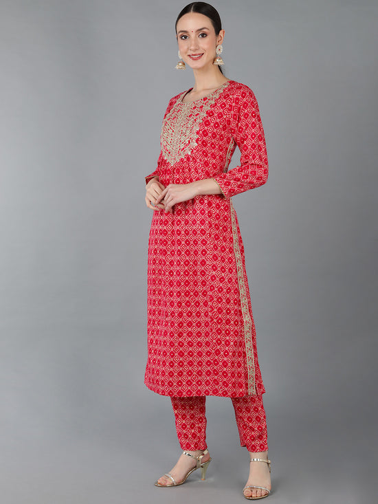 Ahika Women Viscose Rayon Embroidered Kurta Trouser