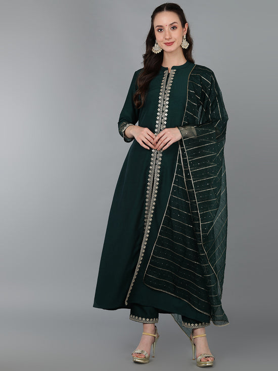 Ahika Women Silk Blend Embroidered Solid Kurta