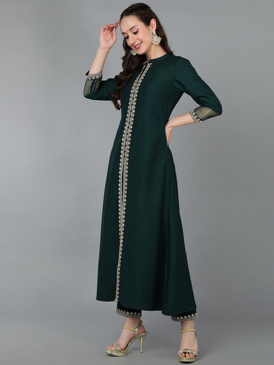 Ahika Women Silk Blend Embroidered Solid Kurta