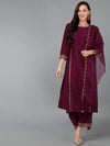 Ahika Women Silk Blend Embroidered Solid Kurta