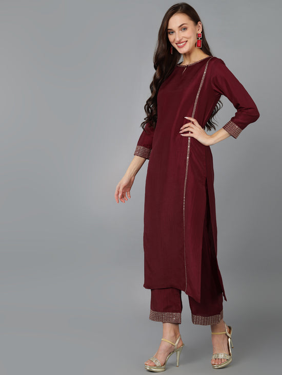 Ahika Women Silk Blend Embroidered Solid Kurta