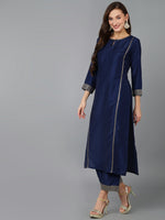 Ahika Women Silk Blend Embroidered Solid Kurta