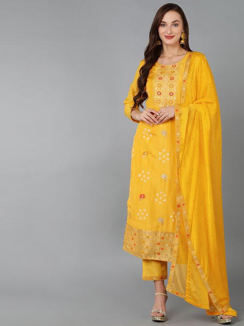 Ahika Women Silk Blend Woven Design Kurta