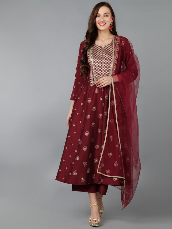 Ahika Women Silk Blend Embroidered Woven Design