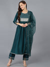 Ahika Women Silk Blend Embroidered Solid Kurta