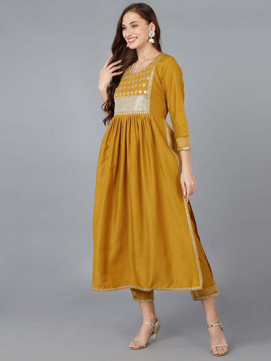 Ahika Women Silk Blend Embroidered Solid Kurta