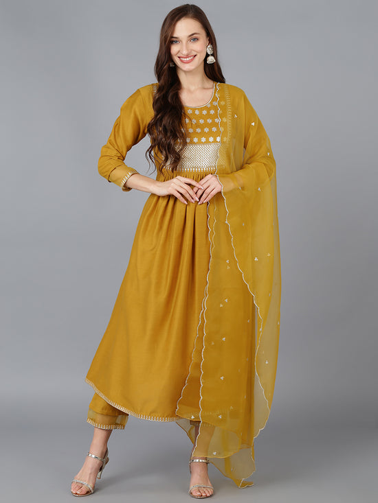 Ahika Women Silk Blend Embroidered Solid Kurta