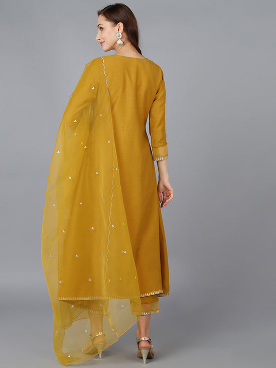 Ahika Women Silk Blend Embroidered Solid Kurta