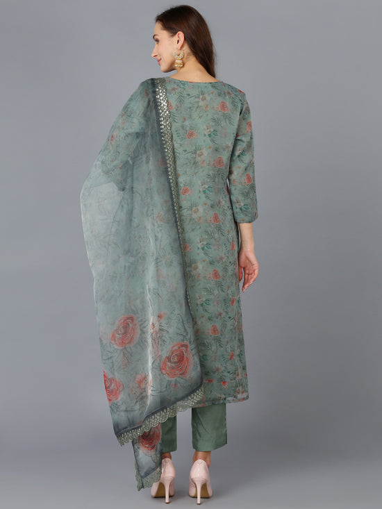 Ahika Women Organza Embroidered Floral Printed Kurta