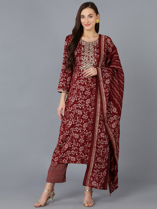 Ahika Women Silk Blend Embroidered Floral Printed