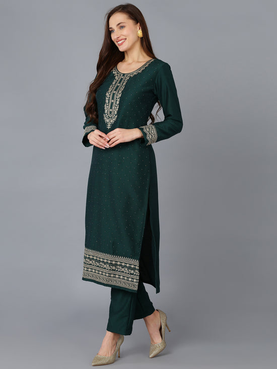 Ahika Women Silk Blend Embroidered Kurta Trouser