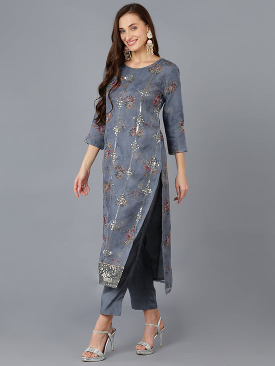 Ahika Women Organza Embroidered Floral Printed Kurta