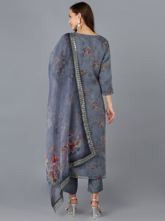 Ahika Women Organza Embroidered Floral Printed Kurta