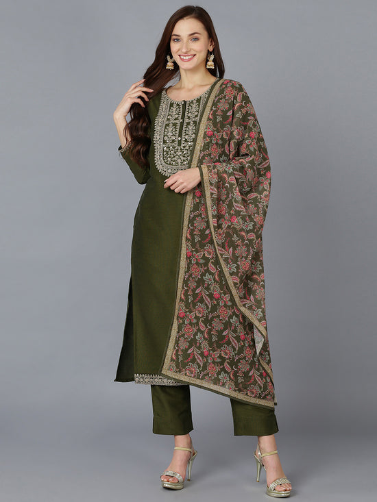 Ahika Women Silk Blend Yoke Design Kurta