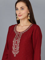 Ahika Women Silk Blend Embroidered Kurta Trouser